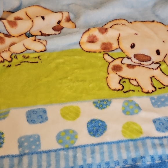 Other - 2 Plush Baby Blanket with Playful Puppy Print - Blue & Green